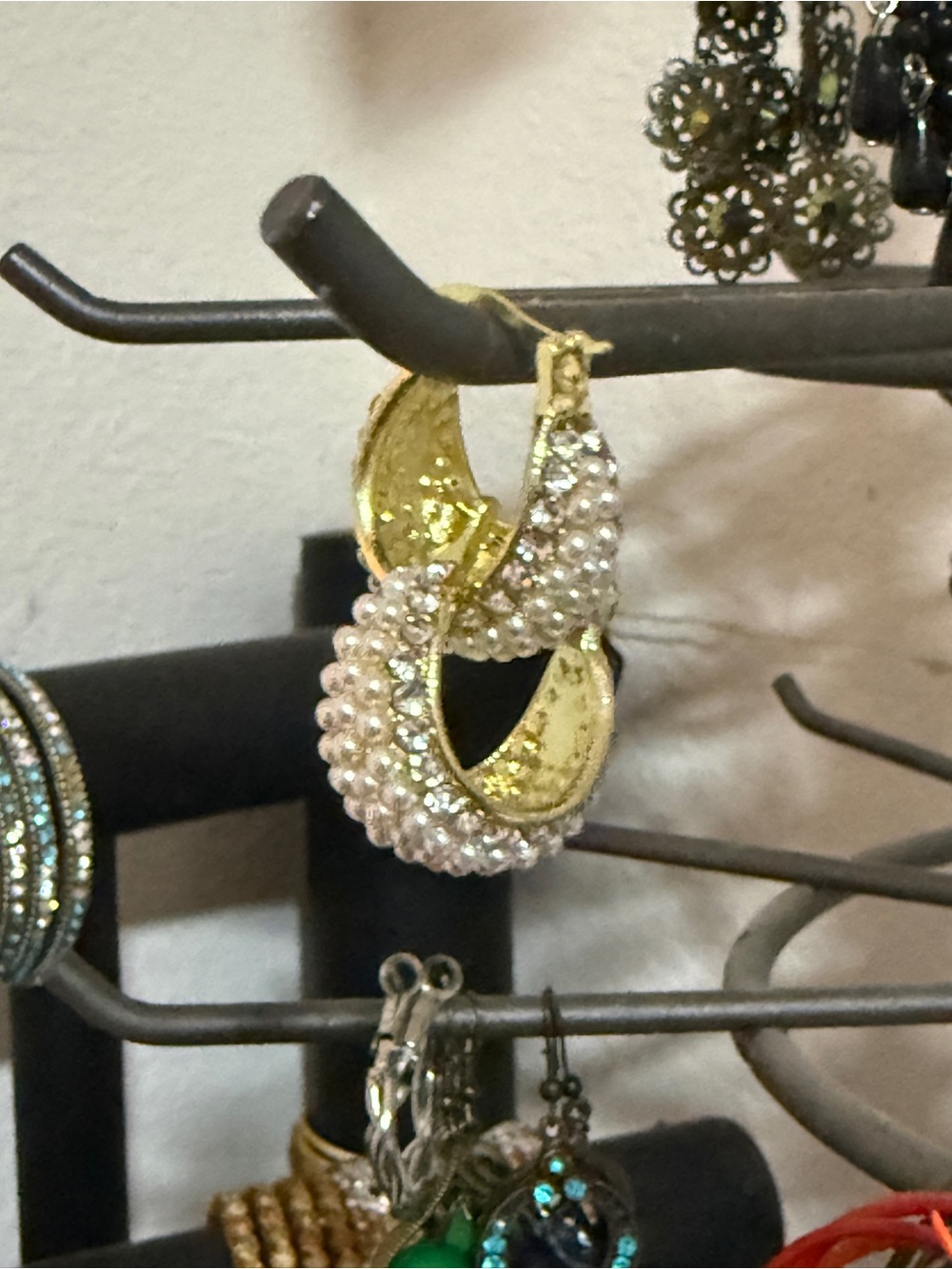Gold Pearl & Crystal Hoop Earrings
